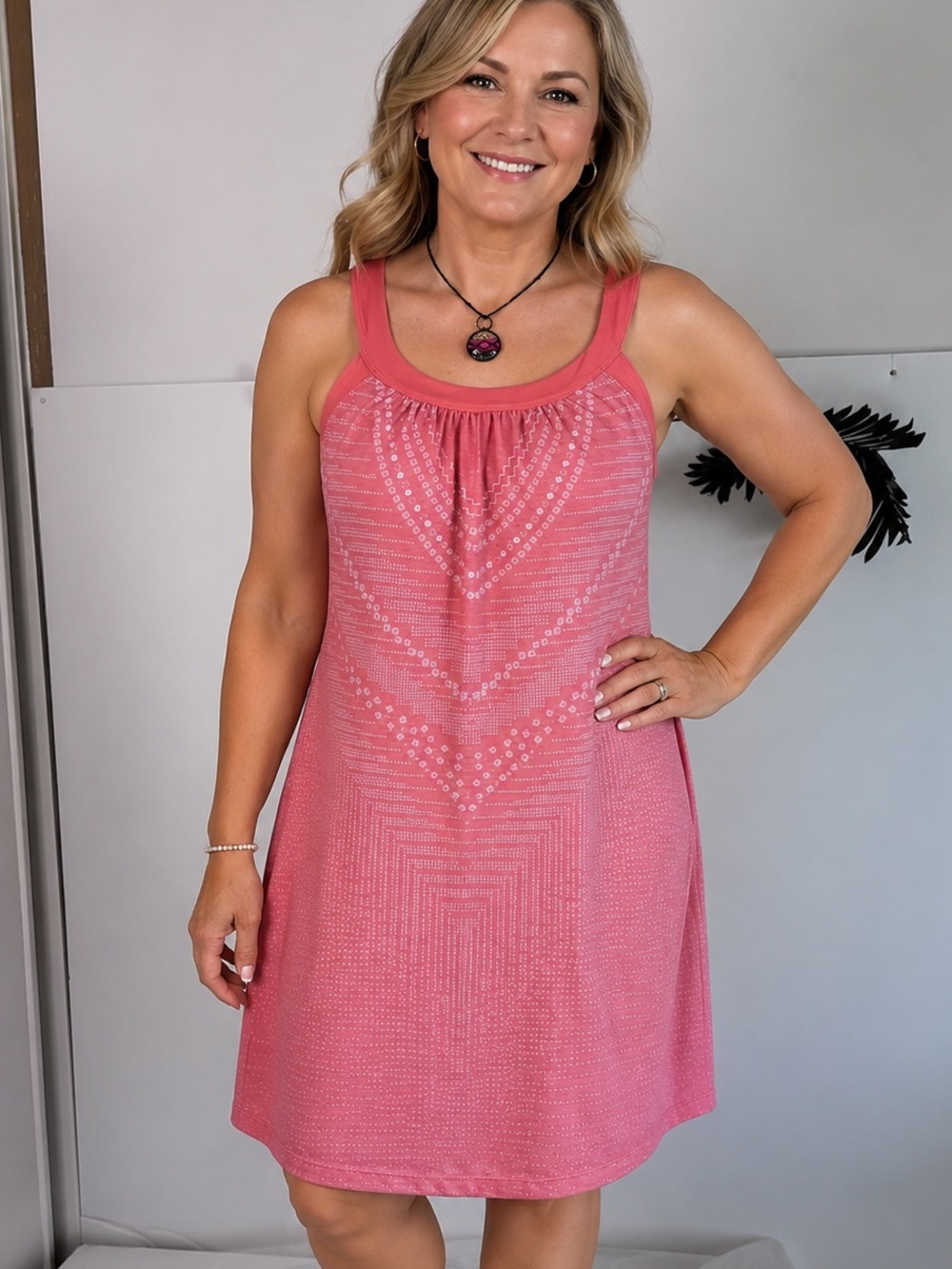Prana Quinn Dress Salmon & White Womens Large